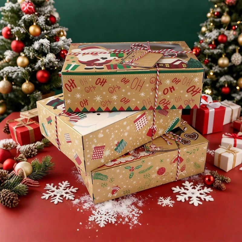Heyigrow Cookie Treat Boxes for Christmas Gift, 12 Pack Party Kit Favors with Window DIY Tag for Pastry, Cupcake, Biscuit - Image 4